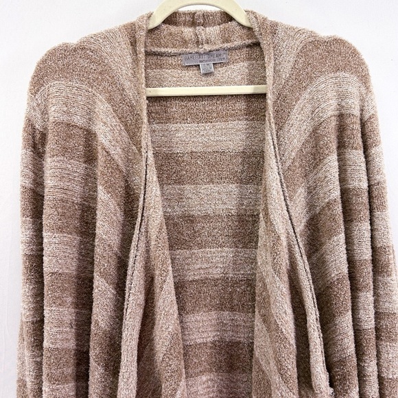 BAREFOOT Dreams Cozychic Lite Calypso Wrap Drape Front Cardigan Tan Striped - Picture 4 of 9